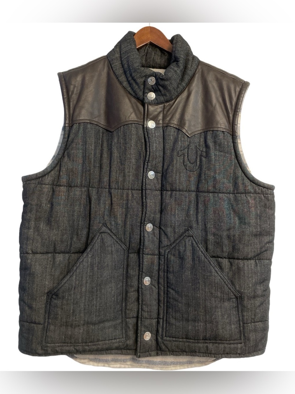 True Religion Men's Western Denim Puffer Vest